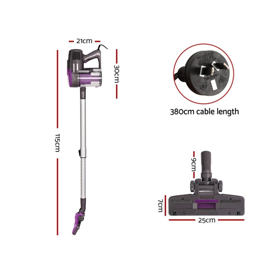 Devanti Stick Vacuum Cleaner Bagless Corded 500W Purple - Image 2