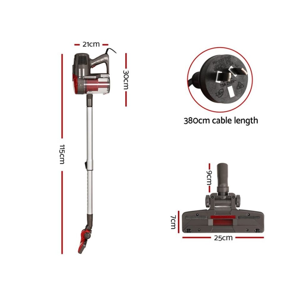 Devanti Stick Vacuum Cleaner Bagless Corded 500W Red - Image 2
