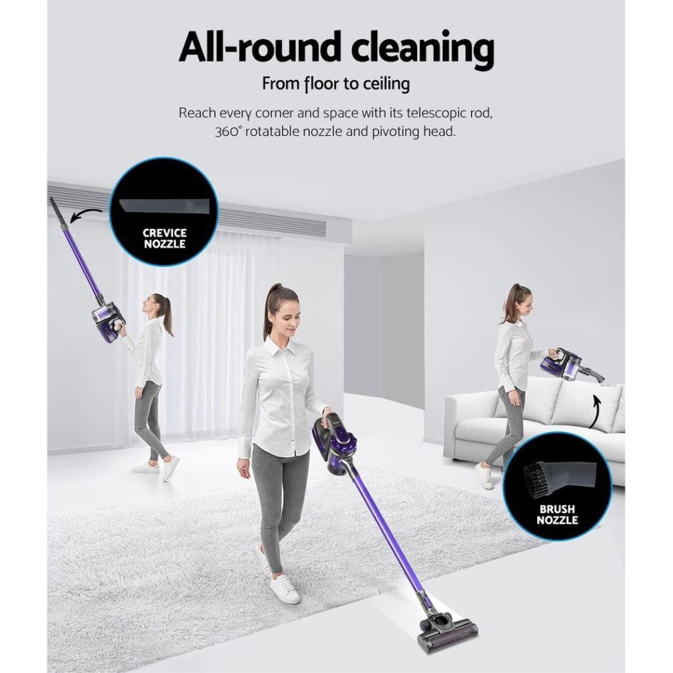Devanti Stick Vacuum Cleaner Cordless HEPA Filter Purple - Image 4