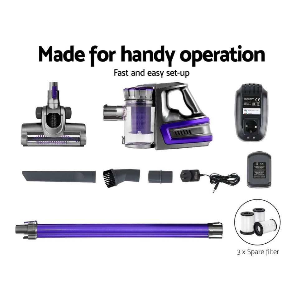 Devanti Stick Vacuum Cleaner Cordless HEPA Filter Purple - Image 6
