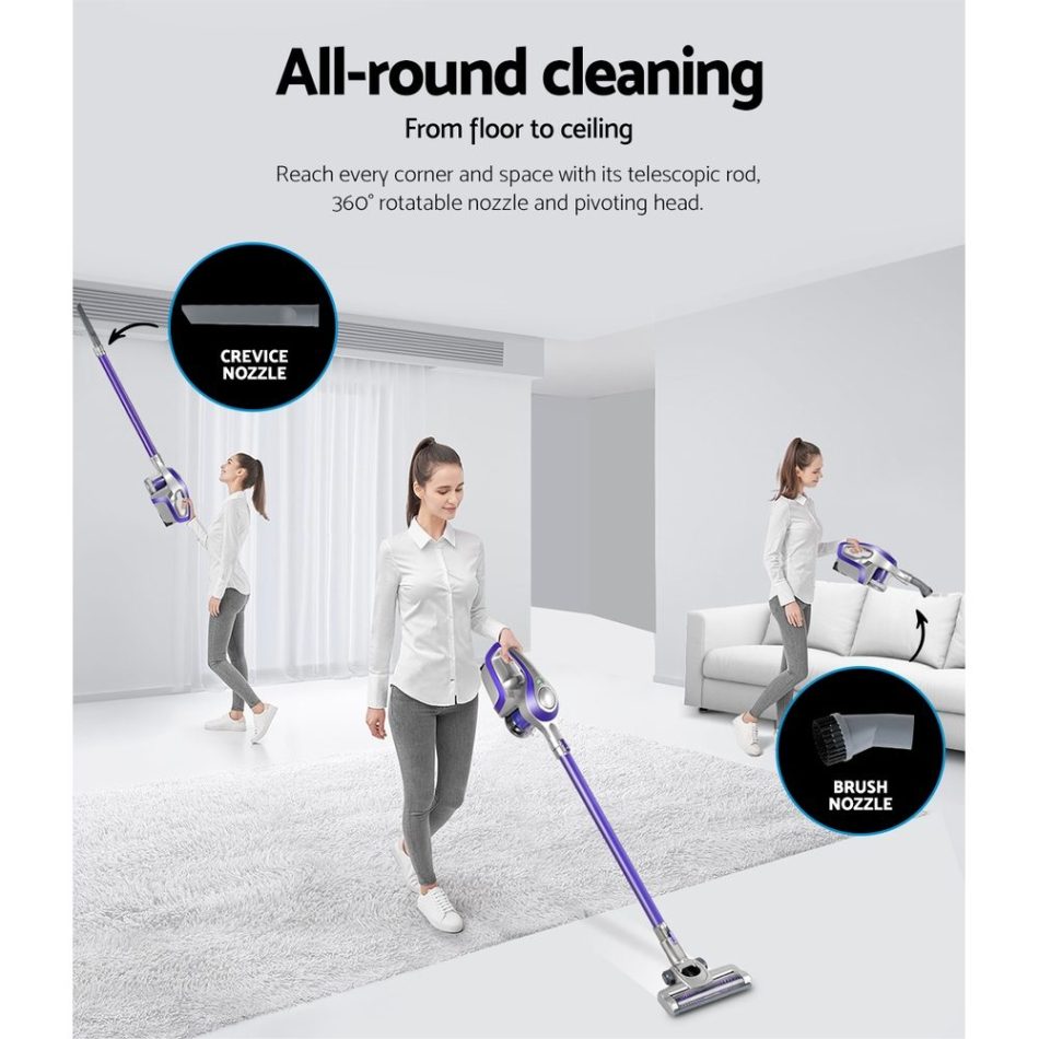 Devanti Stick Vacuum Cleaner Cordless HEPA Filter Purple 150W - Image 4