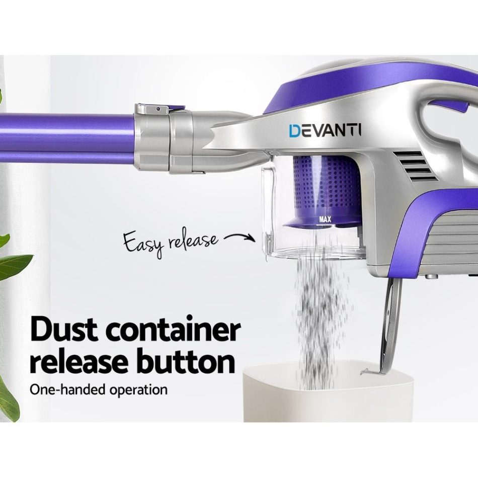 Devanti Stick Vacuum Cleaner Cordless HEPA Filter Purple 150W - Image 5