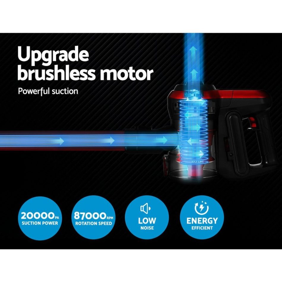 Devanti Stick Vacuum Cleaner Brushless Cordless 250W Red - Image 5