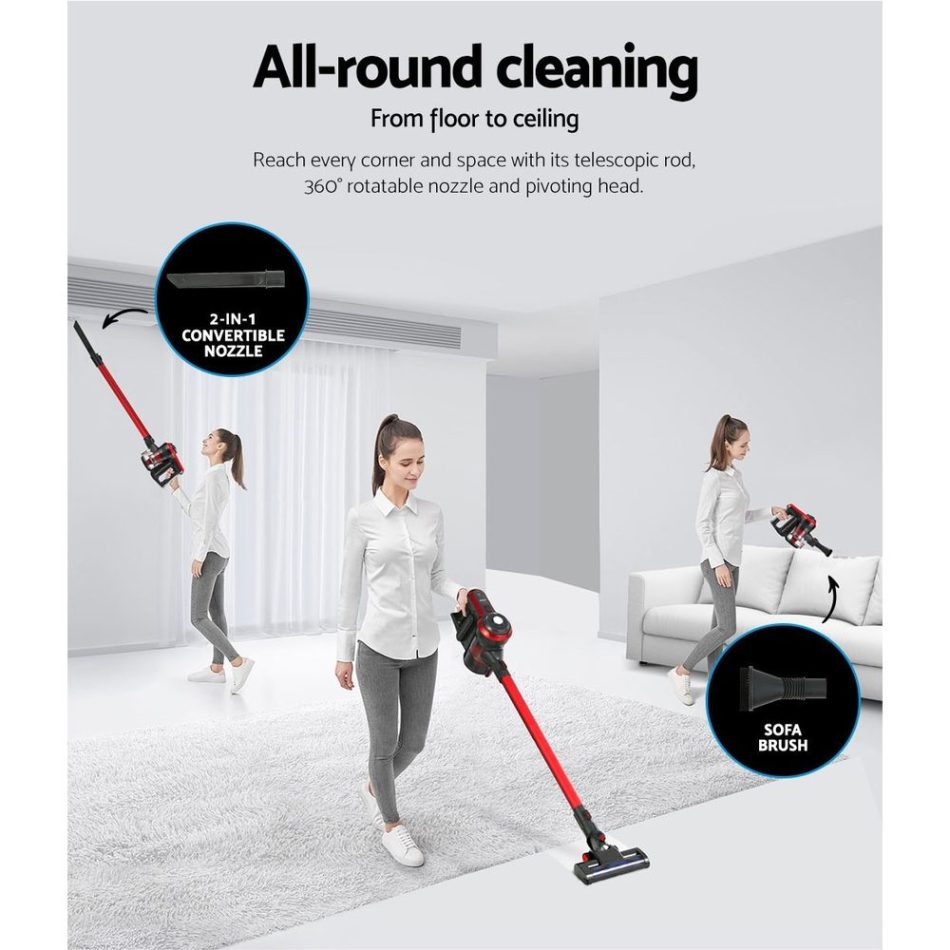 Devanti Stick Vacuum Cleaner Brushless Cordless 250W Red - Image 6