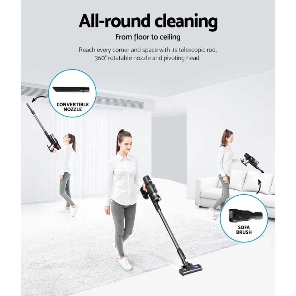 Devanti Stick Vacuum Cleaner Brushless Cordless 350W Grey - Image 6
