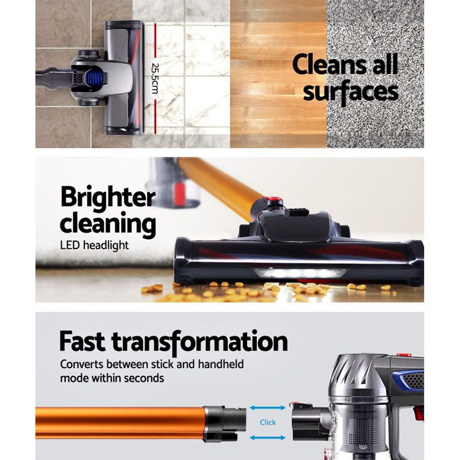 Devanti Stick Vacuum Cleaner Bagless Cordless 150W Gold - Image 4