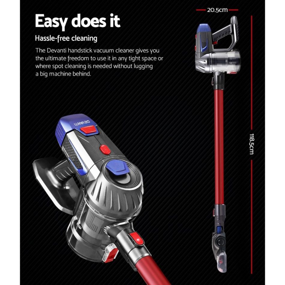 Devanti Stick Vacuum Cleaner Bagless Cordless Red 150W - Image 2