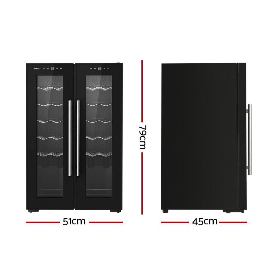 Devanti Wine Fridge Cooler Dual Zone 24 Bottles - Image 2