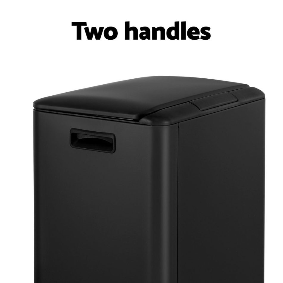Cefito Pedal Bins Rubbish Bin Dual Compartment Waste Recycle Dustbins 40L Black - Image 5