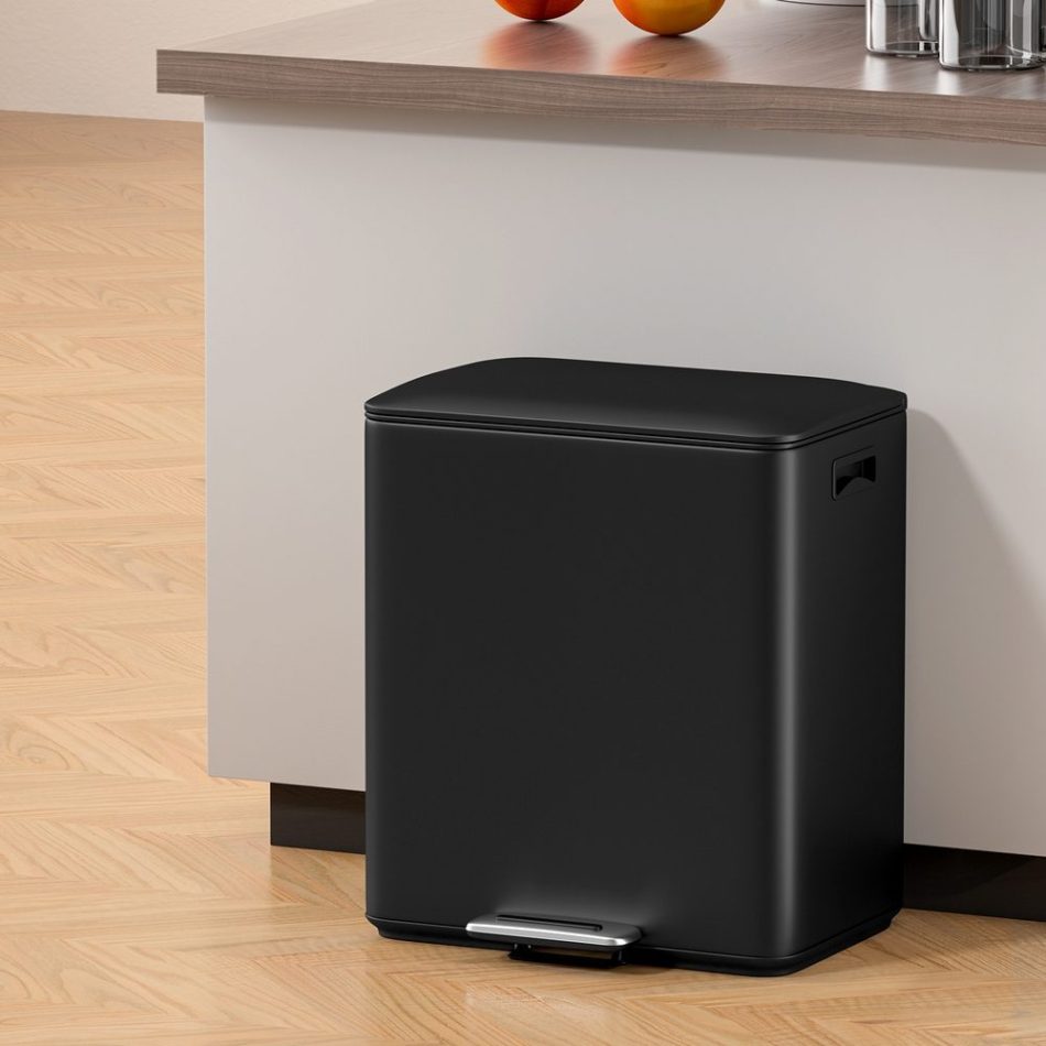 Cefito Pedal Bins Rubbish Bin Dual Compartment Waste Recycle Dustbins 40L Black - Image 7