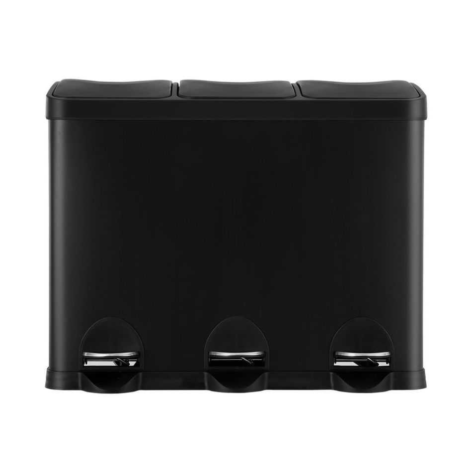 Cefito Pedal Bins Rubbish Bin Triple Compartments Waste Recycle Dustbins 45L - Image 3