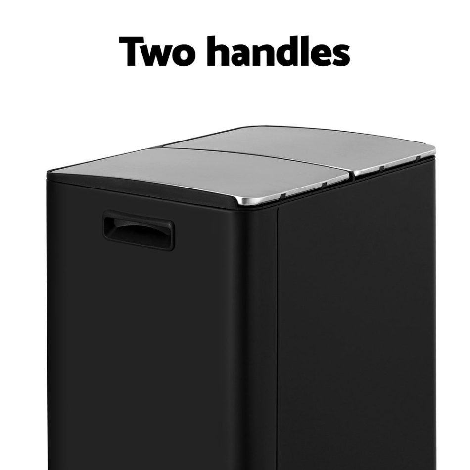 Cefito Pedal Bins Rubbish Bin Dual Compartment Waste Recycle Dustbins 60L Black - Image 5