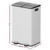 Cefito Pedal Bins Rubbish Bin Dual Compartment Waste Recycle Dustbins 60L White - Image 2