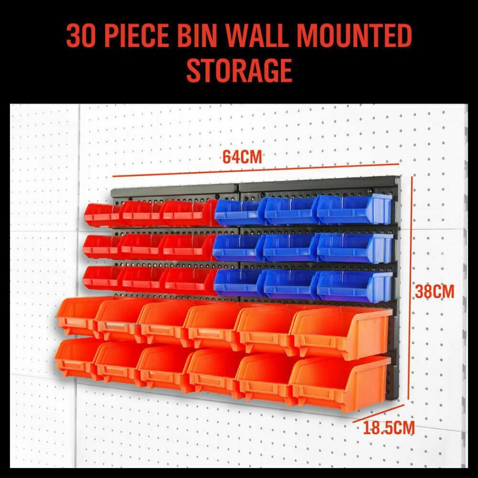 30 Bins Tool Storage Wall Mounted Organiser Parts Garage Workshop Box Heavy Duty - Image 3
