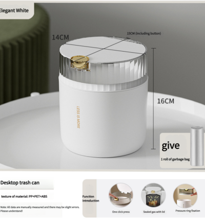 White desktop trash can (standard 1-roll garbage bag) 14cm * 15cm (including button) * 16cm