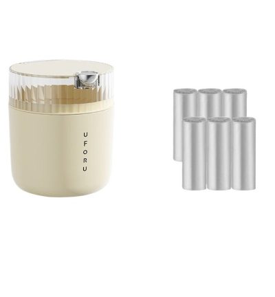 Cream white desktop trash can (standard 6-roll trash bag) 14cm * 15cm (including button) * 16cm