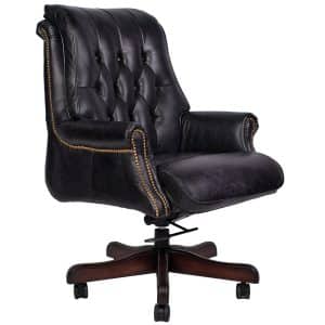 Roseville Black Leather Chesterfield Desk Chair