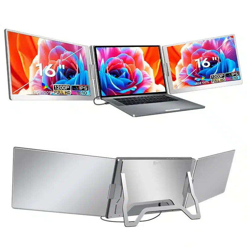 16 inch Portable Triple Screen Extender for laptop FHD+ 1200p (USB4-C Thunderbolt 1 cable connection) - Freestanding - Image 2