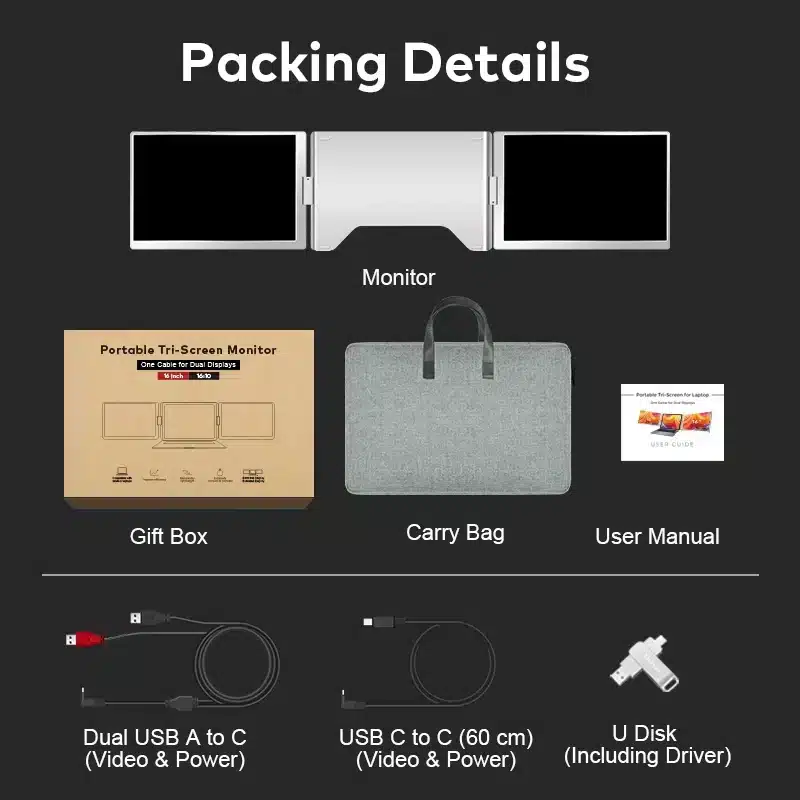 16 inch Portable Triple Screen Extender for laptop FHD+ 1200p (USB4-C Thunderbolt 1 cable connection) - Freestanding - Image 5