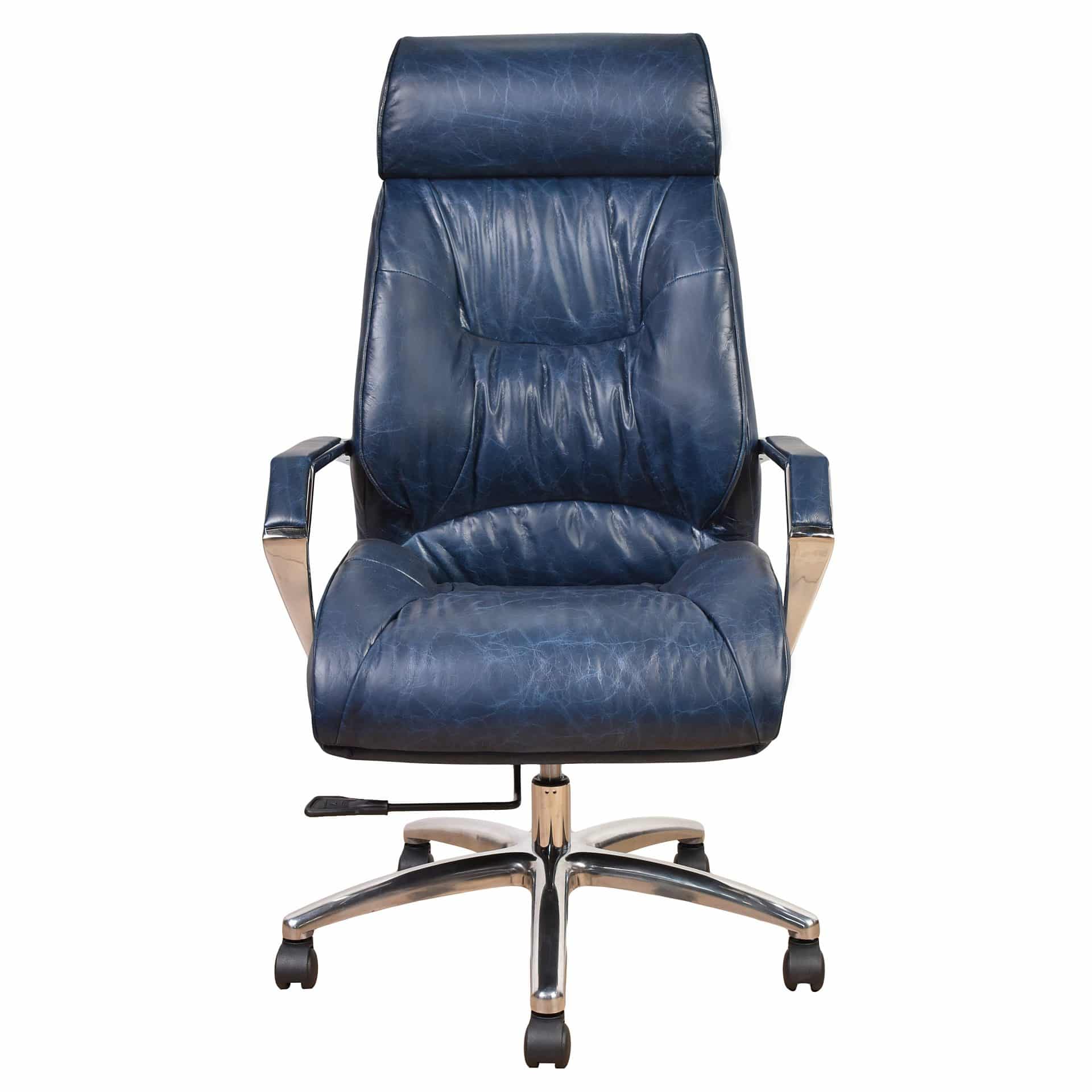 Forestville Blue Leather Desk Chair - Image 2