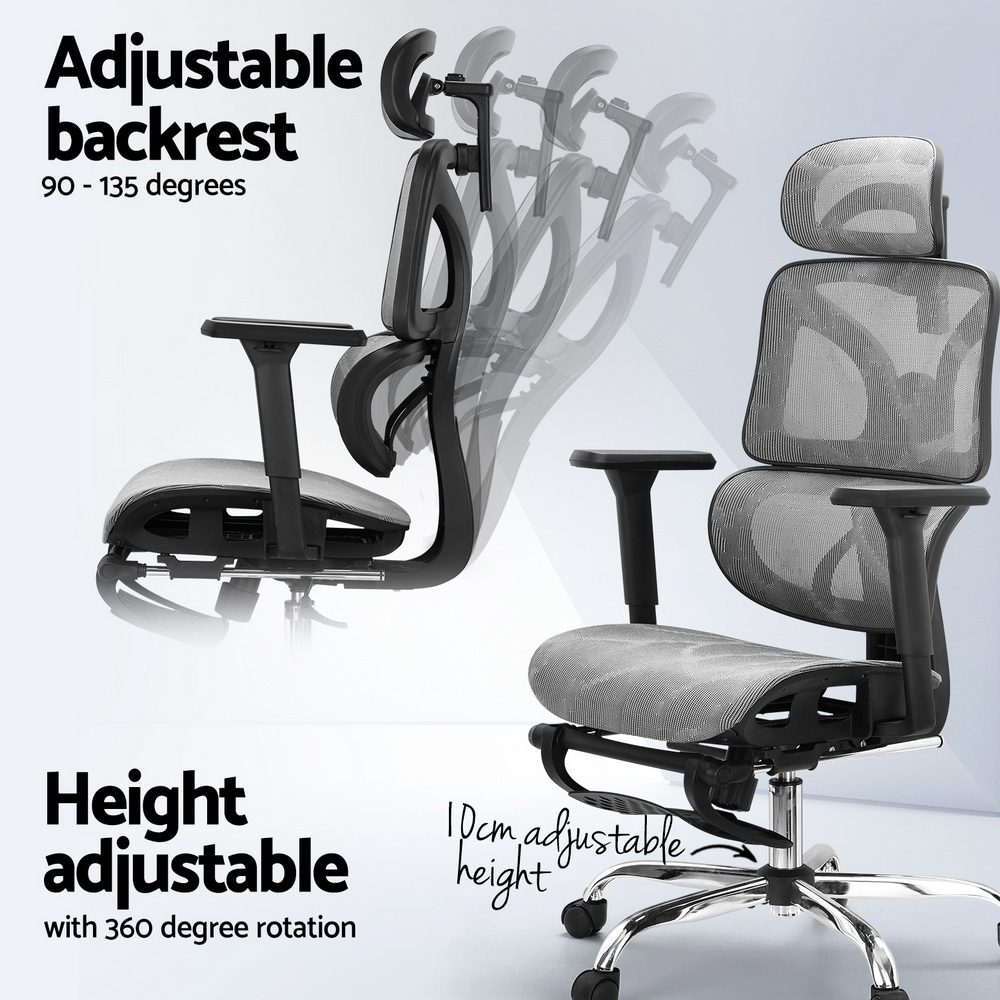 Artiss Ergonomic Office Chair Footrest Grey - Image 5