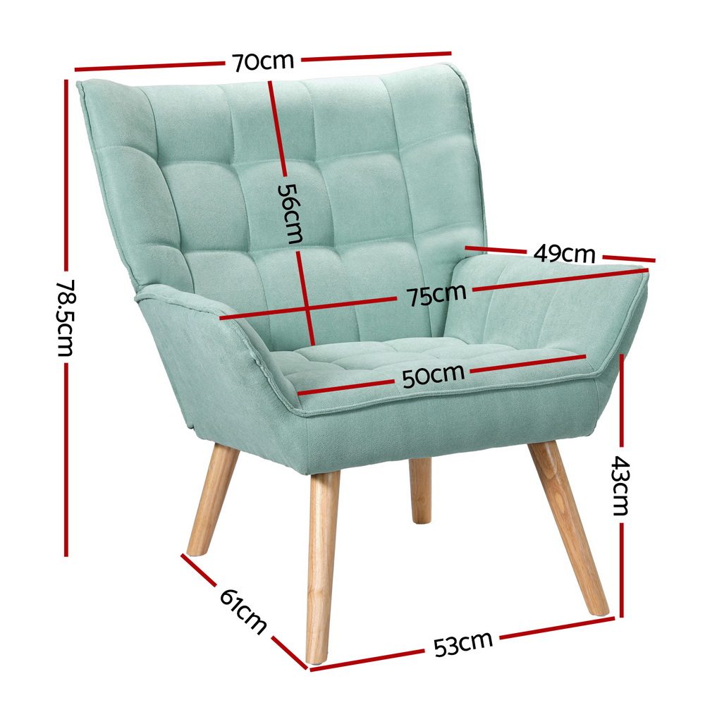 Artiss Armchair Lounge Chair Accent Chairs Sofa Linen Fabric Cushion Seat Blue - Image 2