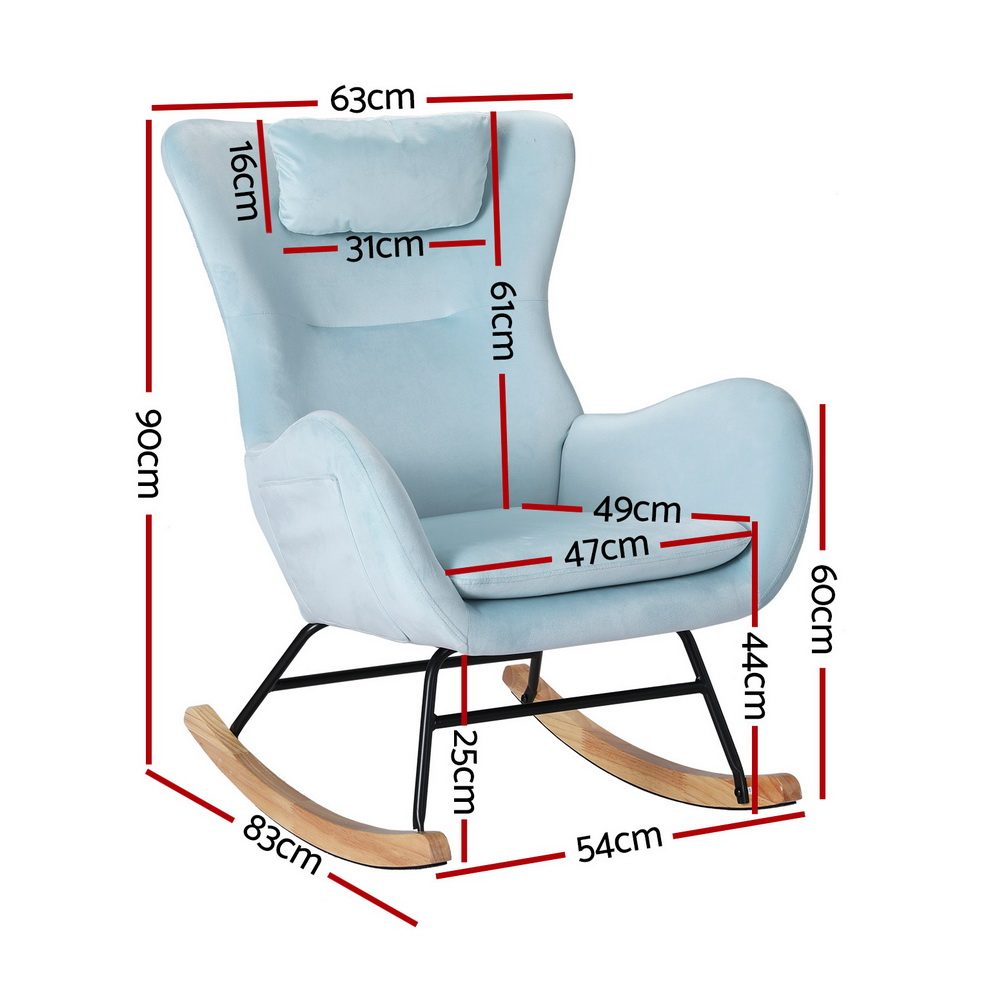 Artiss Rocking Chair Armchair Pillow Velvet Blue - Image 2