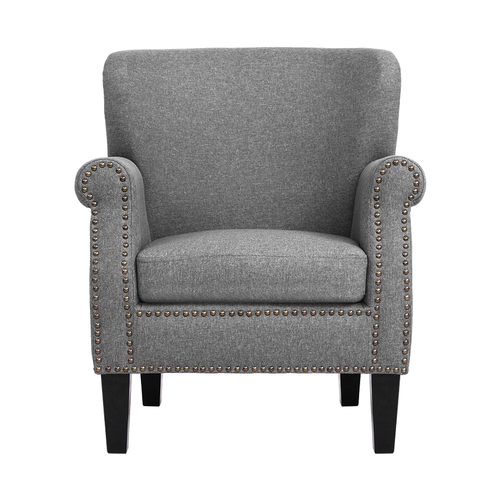 Artiss Armchair Accent Chair Retro Armchairs Lounge Accent Chair Single Sofa Linen Fabric Seat Grey - Image 3