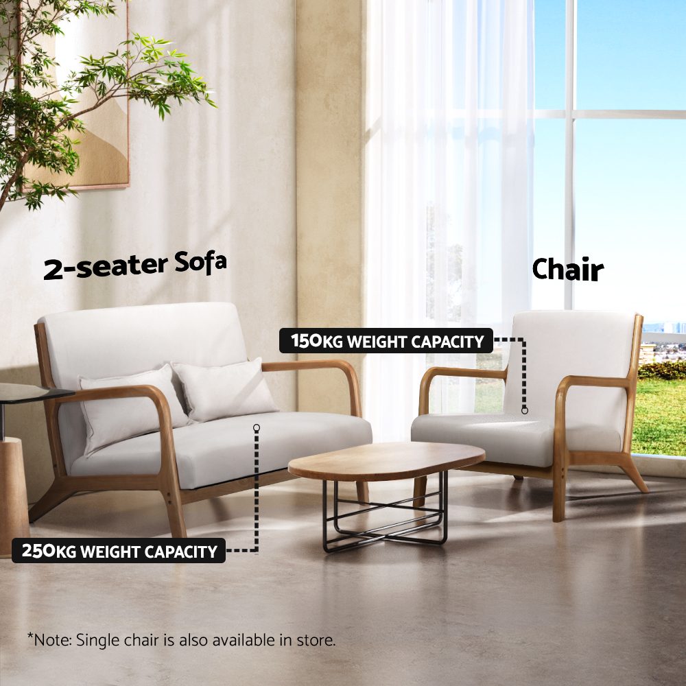 Artiss Armchair Lounge Chair Accent Armchairs Couch Sofa Loveseat Beige Wood - Image 6