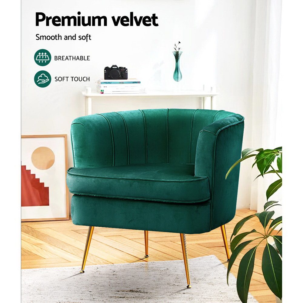 Artiss Armchair Velvet Green Norvia - Image 5