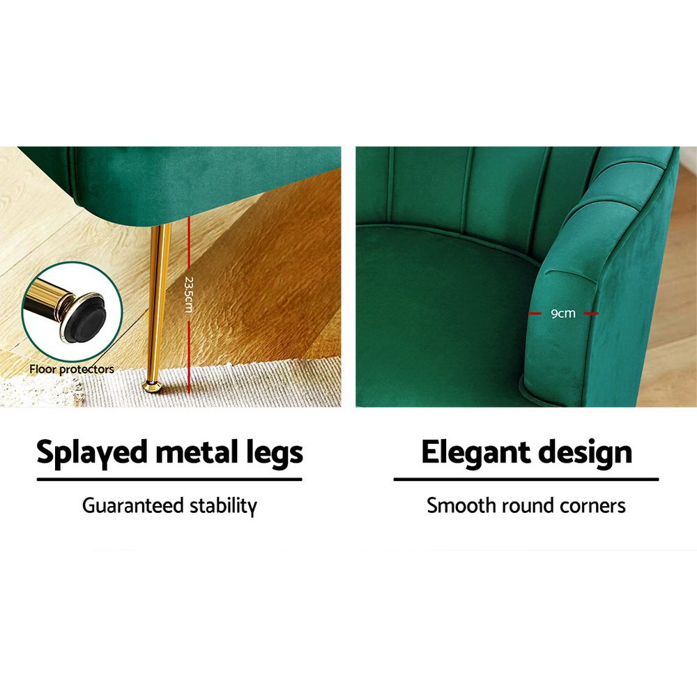 Artiss Armchair Velvet Green Norvia - Image 7
