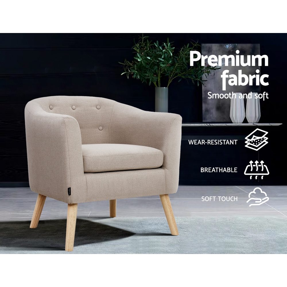 Artiss ADORA Armchair Tub Chair Single Accent Armchairs Sofa Lounge Fabric Beige - Image 4