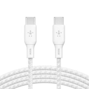 Belkin BoostCharge Braided USB-C to USB-C Cable (2M) - White (CAB014bt2MWH), 100W, 480Mbps,30K+ Bends,Samsung Galaxy,USB-IF Certified,2 Years Warranty