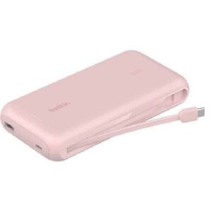 Belkin BoostChargeÂ¬â€ 20K mAh Power Bank With Integrated USB-C Cable - Pink (BPB024fqPK),30W, 2xUSB-C, 1x USB-A, CEW$ 2,500,Apple iPhone,2 Years Warranty