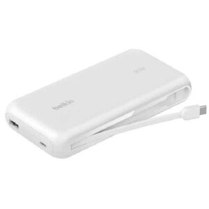 Belkin BoostChargeÂ¬â€ 20K mAh Power Bank With Integrated USB-C Cable - White(BPB024fqWH),30W, 2xUSB-C,1x USB-A, CEW $2,500,Apple iPhone,2 Years Warranty