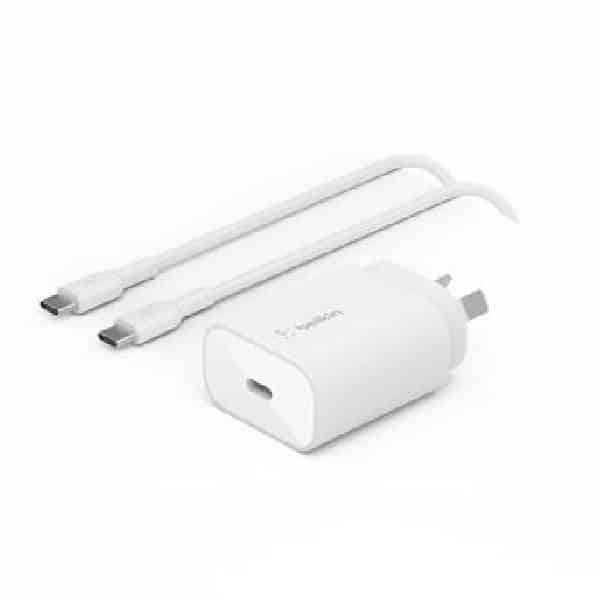 Belkin BoostCharge 25W USB-C Cubic Wall Charger + USB-C to USB-C Cable (1M) - White (WCA012au1MWH-B6), MFI-Certified, CEW $2500, 2 Years Warranty