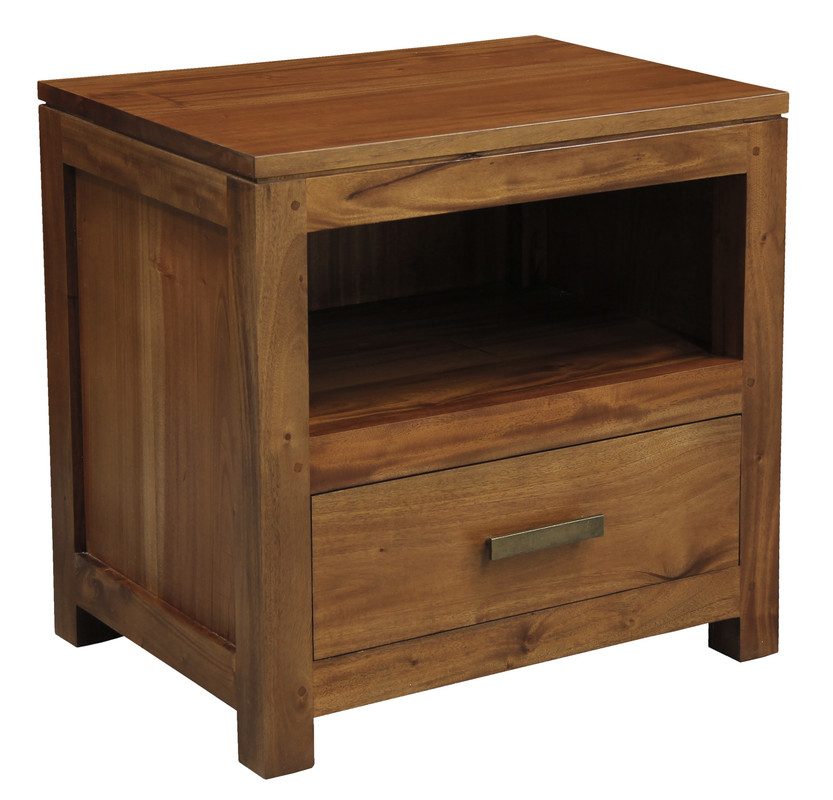 Paris 1 Drawer Solid Mahogany Timber Lamp Table (Light Pecan) - Image 3