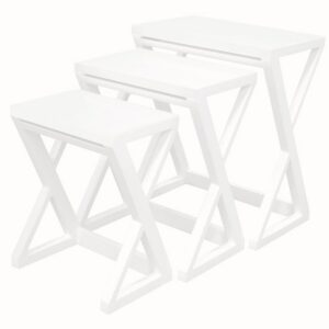 Manhattan Solid Mahogany Timber Nest of Tables - Set of 3 (White)