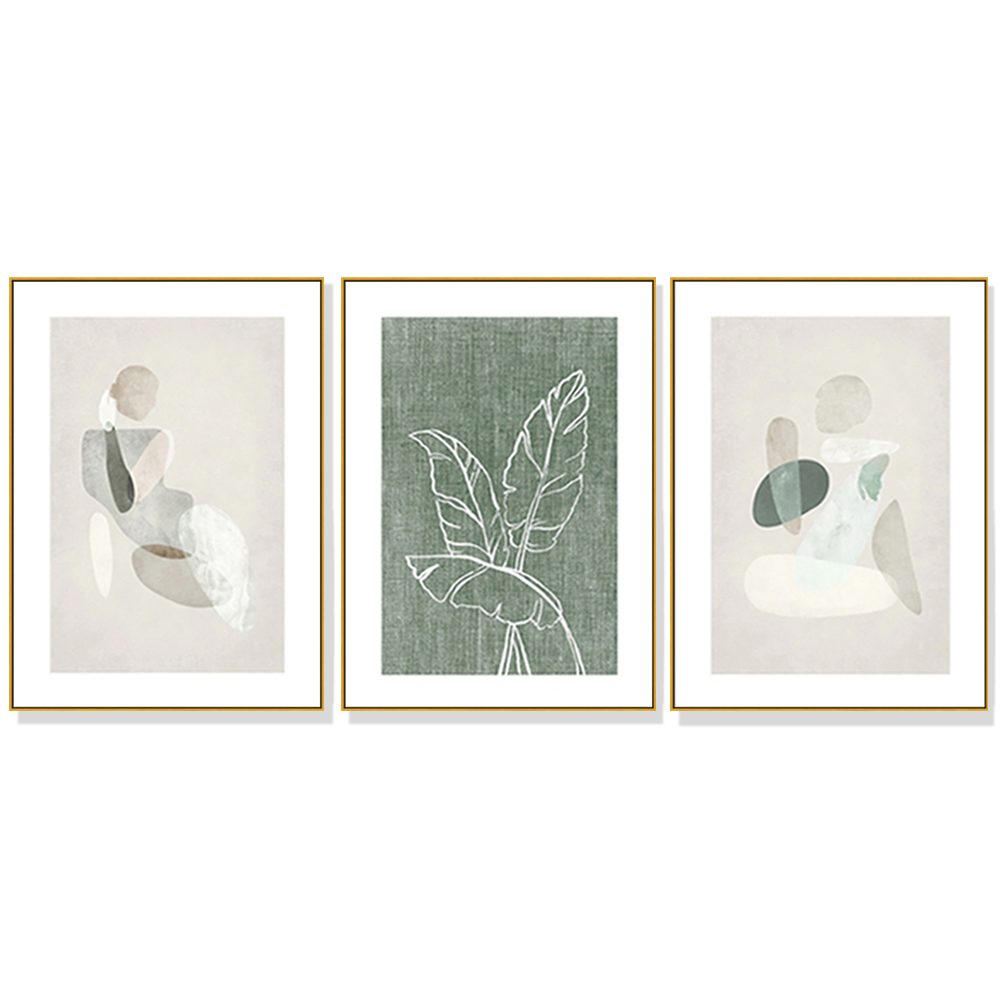 Wall Art 60cmx90cm Abstract body and leaves 3 Sets Gold Frame Canvas