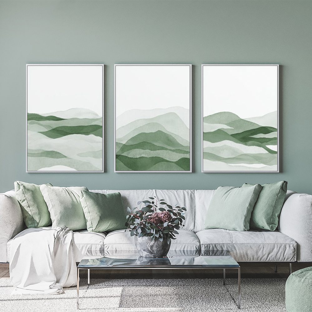 Wall Art 40cmx60cm Sage Green 3 Sets White Frame Canvas - Image 2