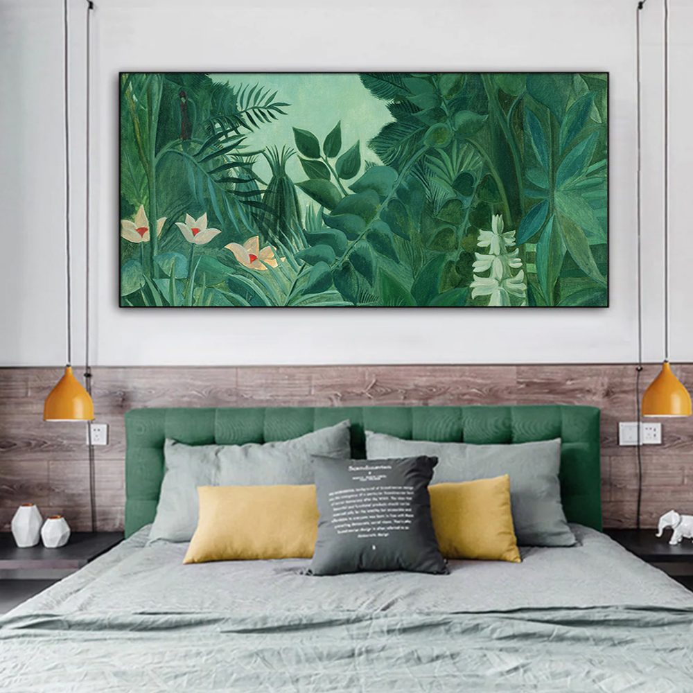 Wall Art 40cmx80cm The Equatorial Jungle Green Forest By Henri Rousseau Black Frame Canvas - Image 2
