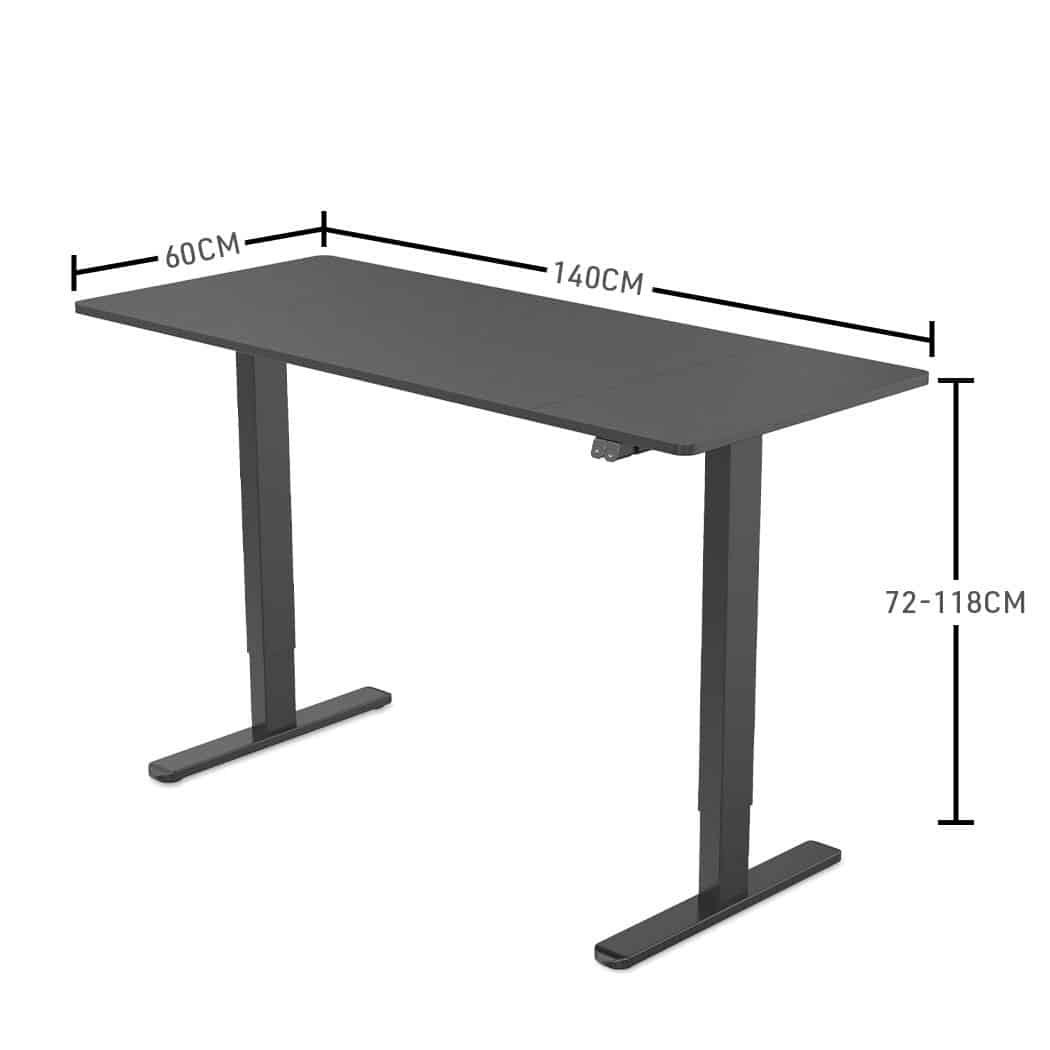 Fortia Sit To Stand Up Standing Desk, 140x60cm, 72-118cm Electric Height Adjustable, 70kg Rated Black/Black Frame - Image 6