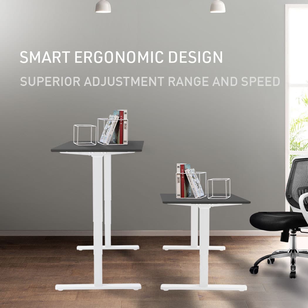 Fortia Sit To Stand Up Standing Desk, 140x60cm, 72-118cm Electric Height Adjustable, 70kg Load, Black/White Frame - Image 2