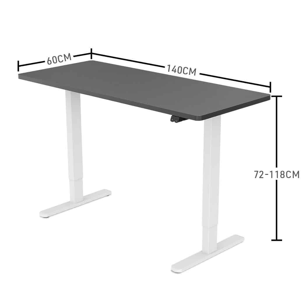 Fortia Sit To Stand Up Standing Desk, 140x60cm, 72-118cm Electric Height Adjustable, 70kg Load, Black/White Frame - Image 6