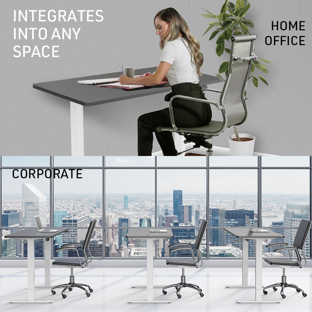 Fortia Sit To Stand Up Standing Desk, 140x60cm, 72-118cm Electric Height Adjustable, 70kg Load, Black/White Frame - Image 8