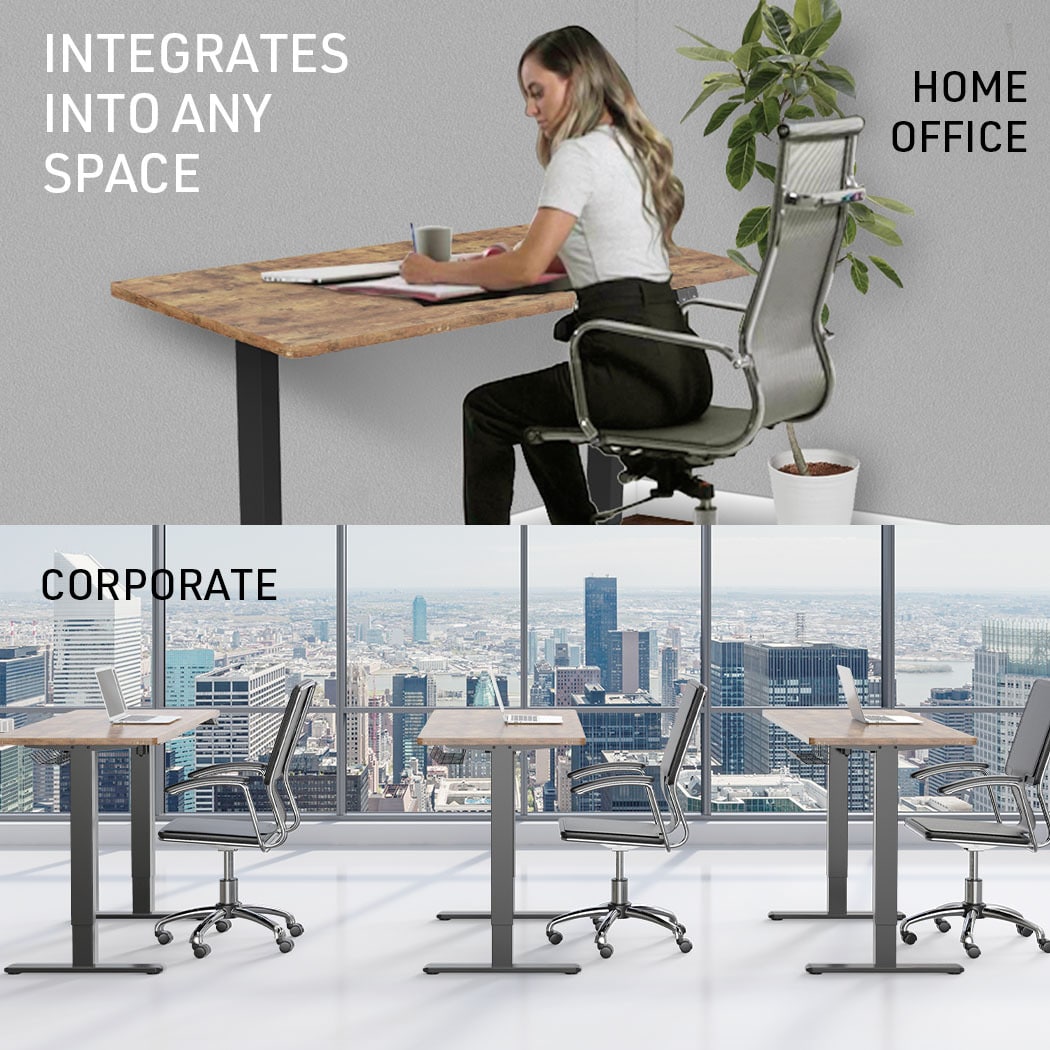 Fortia Sit To Stand Up Standing Desk, 140x60cm, 72-118cm Electric Height Adjustable, 70kg Load, Oak Style/Black Frame - Image 8