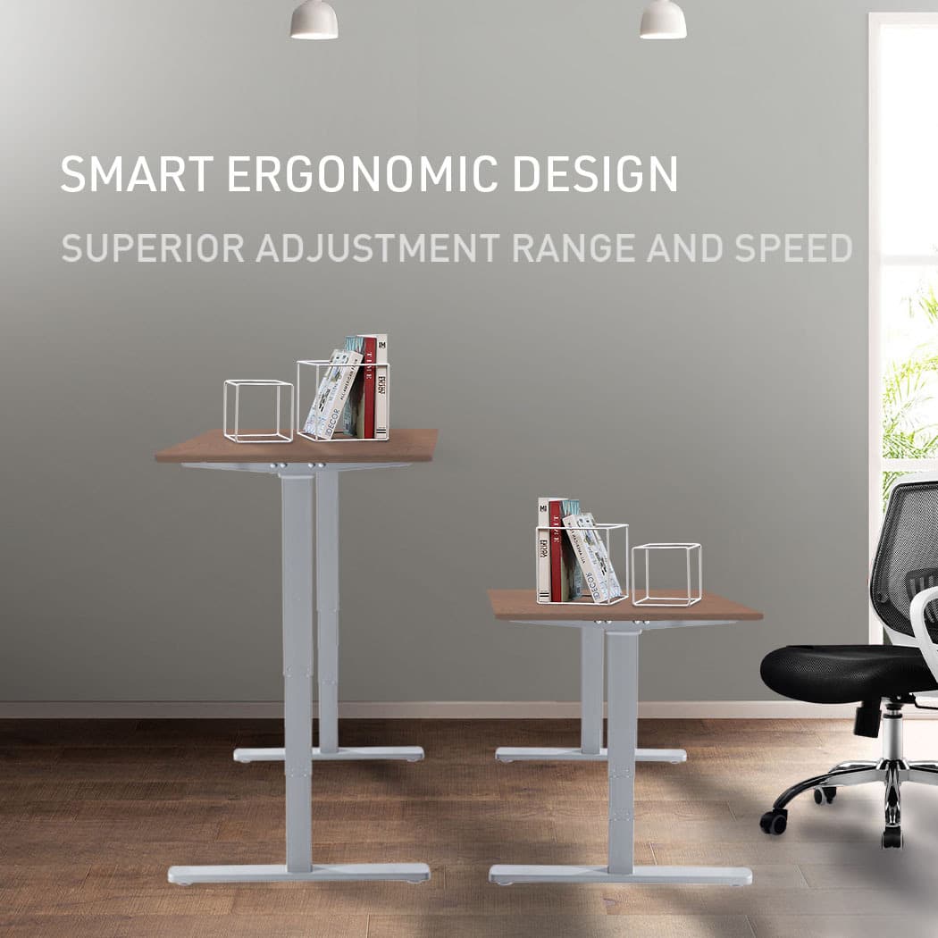 Fortia Sit To Stand Up Standing Desk, 120x60cm, 72-118cm Electric Height Adjustable, 70kg Load, Walnut Style/Silver Frame - Image 2