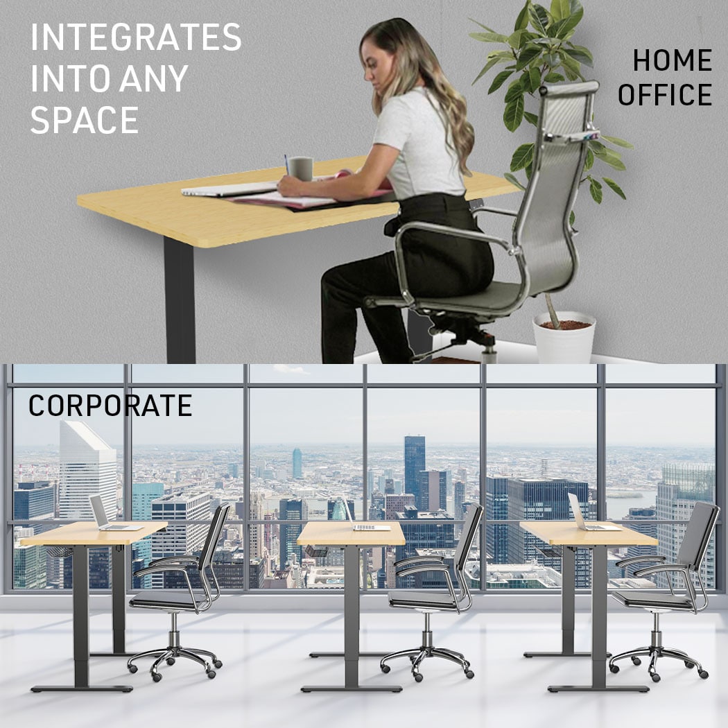 Fortia Sit To Stand Up Standing Desk, 140x60cm, 72-118cm Electric Height Adjustable, 70kg Load, White Oak Style/Black Frame - Image 8
