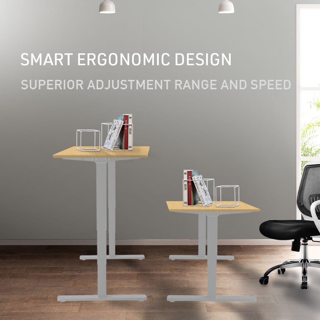 Fortia Sit To Stand Up Standing Desk, 120x60cm, 72-118cm Electric Height Adjustable, 70kg Load, White Oak Style/Silver Frame - Image 2