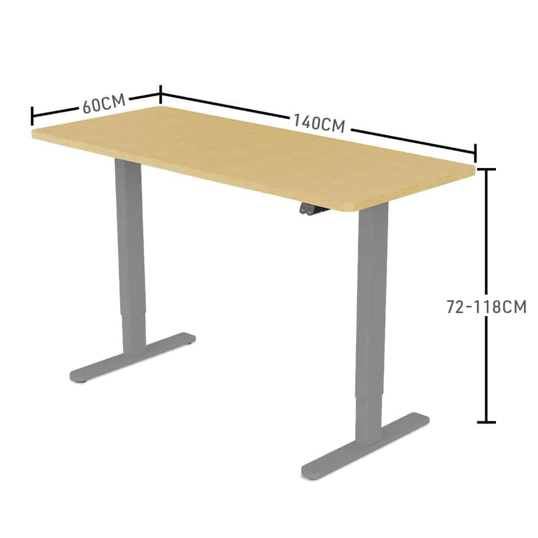 Fortia Sit To Stand Up Standing Desk, 140x60cm, 72-118cm Electric Height Adjustable, 70kg Load, White Oak Style/Silver Frame - Image 6